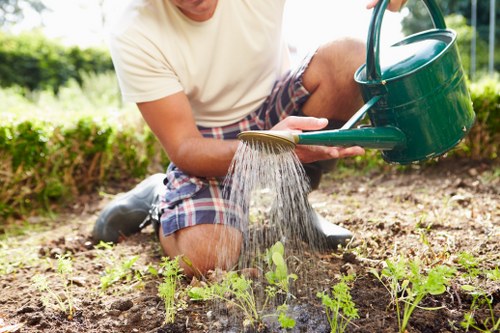 Worker carrying out a risk assessed garden clearance with protective clothing