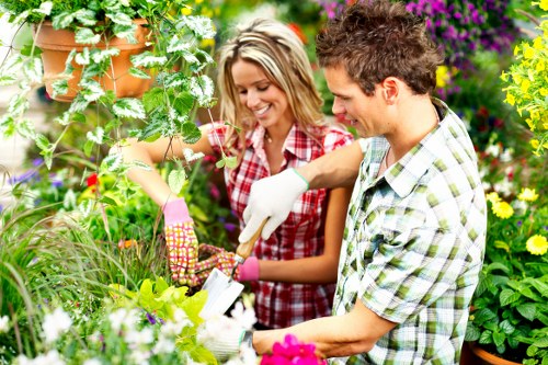 Variety of plants and hardscaping materials used in East Ham landscaping